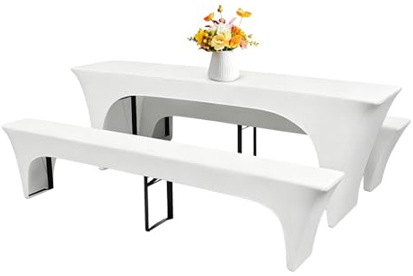 Juego de 3 fundas para banco de cerveza, fundas para mesa de cerveza, fundas elásticas para mesa de cerveza, no se arrugan, transpirables, elásticas, para mesa de 50 cm, 220 x 50 x 70 cm (blanco)