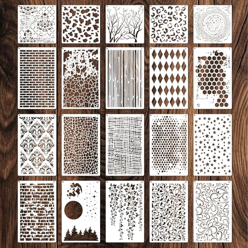 Set di 20 stencil astratti in plastica, stencil geometrici riutilizzabili per pittura, stencil per legno, pareti, tela, mobili