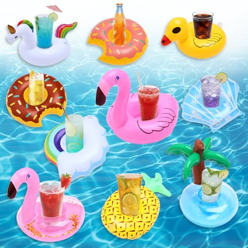 Xerteam 10 Stück Getränkehalter Pool, Aufblasbar Getränkehalter Schwimmender, Getränke Halter Pool für Sommer Pool Party Beachparty, Tiere, Ozean, Sommerelemente