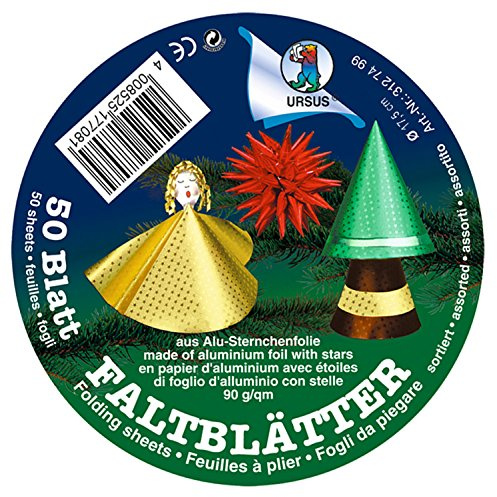 Ursus 3127499 - Faltblätter Alu mit Sternchen, Durchmesser ca. 17,5 cm, 90 g/qm, 50 Blatt in 10 verschiedenen Farben, beidseitig bedruckt, mit Sternchenprägung, ideale Grundlage für kreatives Basteln