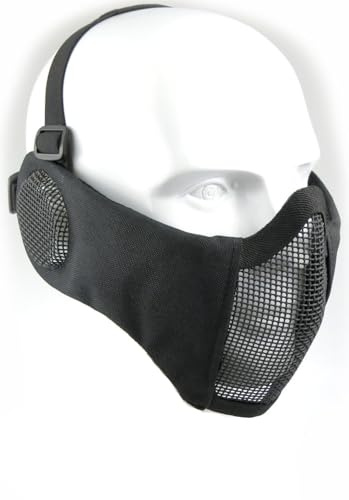 ATAIRSOFT Tactical Airsoft CS Schutzmaske aus Nylon mit halbem Gesichtsschutz und Ohrenschutz Schwarz Black