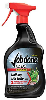 Job Done 86600009 Path Weedkiller, Path, Patio & Driveway Weedkiller Protects for 3 Months, 1L, Ready-To-Use,black