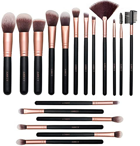Lospu HY Makeup Brushes Sets 18-Piece Rose Golden Premium Synthetic Wood Handle Face and Eye Make-up Brushes for Foundation, Powder, Concealers, Blush, and Eyeshadow…
