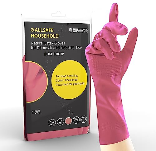 UNIGLOVES Allsafe UGHG3003P Latex Haushaltshandschuhe, Rosa, Größe M, 2 Stück