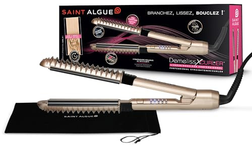 Demeliss Saint Algue Lisseur Boucleur XCURLER 2 en 1 - Plaques Céramique 24mm - Extérieur Incurvé Chauffant - 5 Températures - Cheveux Lissage, Boucles Longue Tenue - Pochette Thermorésistante