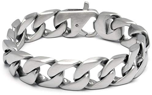 Schmuck-Checker massives 316L Edelstahl Panzerarmband Männerarmband Silber matt gebürstet breit schwer Herren Armband Armkette Bikerschmuck Geschenk