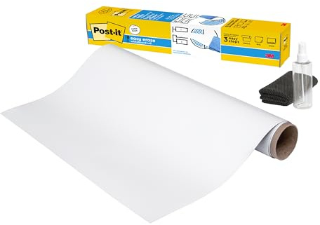 Post-it Easy Erase Whiteboard Surface, Pack of 1 Roll, 91.4 cm x 121.9 cm, White Color - Permanent Marker Whiteboard Film for Walls, Doors, Tables, Chalkboards, Whiteboards, Easy Installation