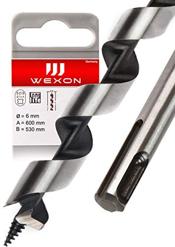 Punta per travi SDS Plus, 6 mm x 600, extra lunga, per legno, compatibile con Bosch Hilti Makita Metabo, qualità premium, tipo Lewis per martello demolitore e martello a percussione