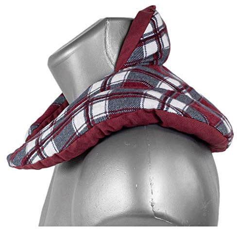 Cojín cervical de calor con cuello - franela cuadros rojos - Almohada térmica con huesos de cerezas. Cojín de nuca. Saco térmico de semillas
