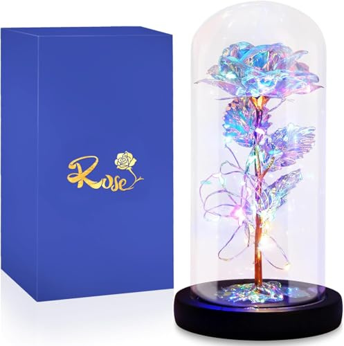 Mothers Day Galaxy Rose Preserved Flower Gifts for Mom - Eternal Rose Dome Gifts for Women Birthday Anniversary Valentines - Light Up Red Rose Flower Gifts for Mom Wife Grandma Girlfriend Her