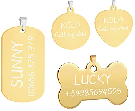 Uiopa 2 Stücke Hundemarke mit Gravur, Knochen/Runden/Herz/Rechteck Hundemarke Personalisiert Edelstahl Adressanhänger Hund/Katze, Hundehalsband Anhänger Namensschild für Hunde Katzen