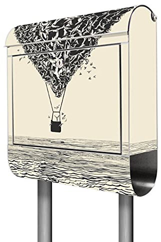 banjado® Briefkasten mit Standfuß Motiv Lift - Stand Briefkasten Edelstahl mit Zeitungsfach - Postbox/Postkasten A4 Einwurf inkl. Montagematerial & 2 Schlüssel