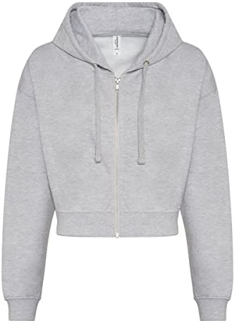 noTrash2003 Damen Hooded Full-Zip Sweatjacke Sweatshirt Hoodie mit Reissverschluss Cropped Abgeschnitten Bolero Style XXS-XL in 5 Farben (M, Grau (Heather Grey))