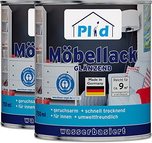 Plid® Möbellack weiß glänzend 1,5L Weisslack für Möbel & Holz [UNIVERSELL ANWENDBAR] - Holzfarbe außen & innen - Holzlack wetterfest - Möbelfarbe ohne schleifen - Weiße Farbe - Lackfarbe für Möbel