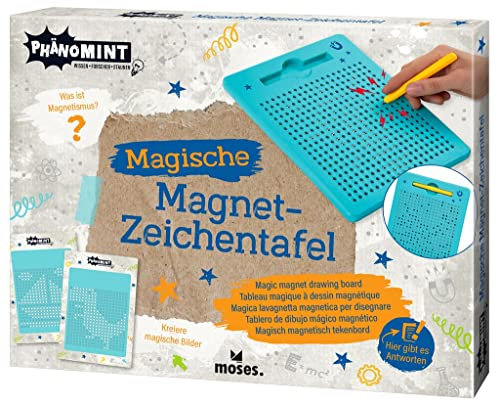 moses. 30340 PhänoMINT Magnet-Zaubertafel – Zum Kreieren von magischen Bildern, Magnetische Zeichentafel mit Vorlagen, Kreativ-Set für Kinder, Tafel & Stift, Türkis