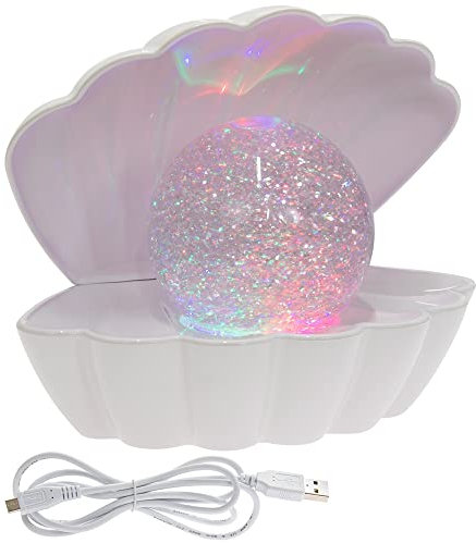 L & P Home & Gifts Lesser & Pavey White Glitter Pearl Seashell Colour Changing Mood Light (LP49420)