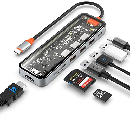 USB C Hub, Docking Station, TOTU 7-in-1 Type C Hub with 4K HDMI Port, 92W PD USB-C Power Delivery, 3 USB 3.0 Ports, SD/TF Card Reader, for MacBook and Other Type C Laptops