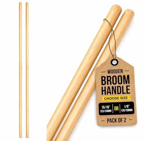 EDS Wooden Broom Handle 4ft (48 Inch) 28/29mm Diameter Broomstick Pole Strong Wooden Replacement Handle for Brooms & Mops Universal Fit Cleaning Tool Handle Only (1/8 (28/29mm), Pack of 2)