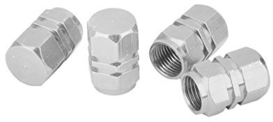 4X Tapas Tapones Válvulas Cubierta de Neumático Aluminio para LLanta de Camión Coche Bicicleta, A Prueba de Polvo, Forma de Hexágono (Plata)
