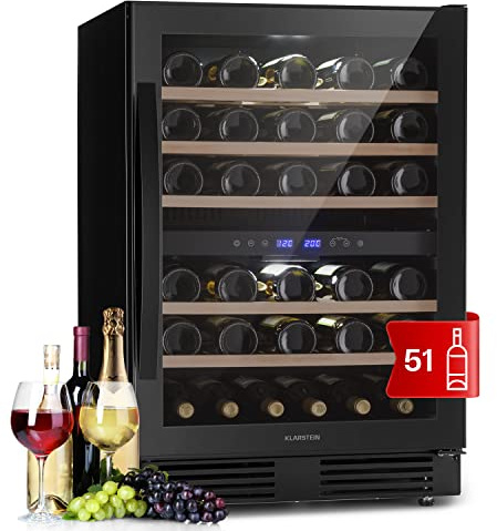 Klarstein Fristående vinkylare drycker kylskåp, dubbelzoner vinkylskåp dryckekylare, inomhus/utomhus litet ölkylskåp med glasdörr, vinbevarande kylskåp med pekdyna, 5-20°C, 51 flaskor