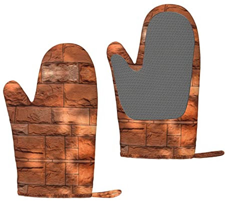Backsteinmauer-Hintergrund, bedruckte Ofenhandschuhe, Grillhandschuhe, Küchenhandschuhe, Silikon, rutschfest, zum Kochen, Grillen, Topflappen, 2er-Set