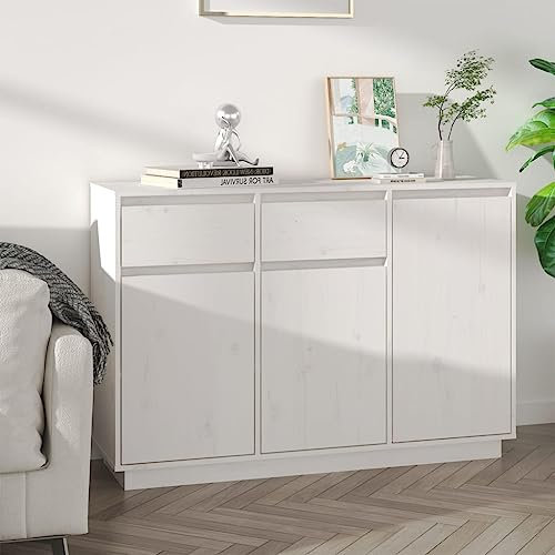 Natulvd 110 cm Boden Kaffee Bar Schrank Küche Buffet Schrank Holz Sideboard Weinschrank mit 3 Türen & 2 Schubladen Wohnzimmer Esszimmer Eingangsschrank - Weiß