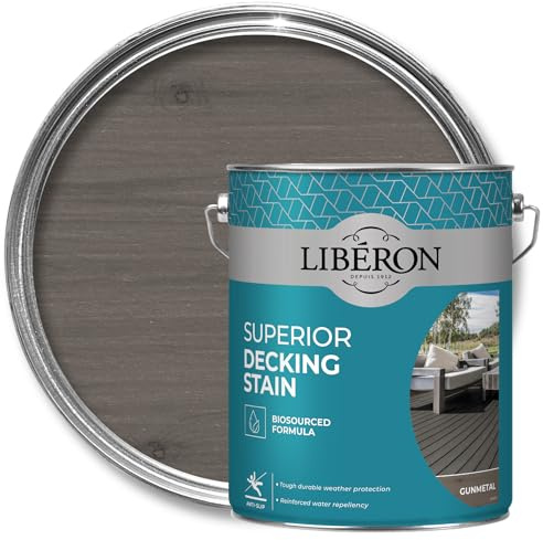 Libéron Superior Decking Stain for Exterior Wood, Gunmetal, 5L | Biosourced formula, Durable protection from extreme weather, UV & water resistant, Anti-slip finish