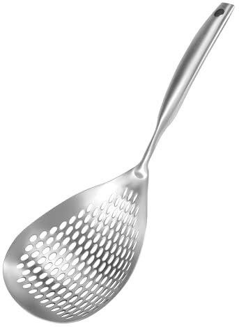 Dropfree 15 Inch Skimmer Slotted Spoon 304 Stainless Steel Large Skimmer Ladle Strainer Spoon Kitchen Colander Spoon for Cooking, Frying, Draining