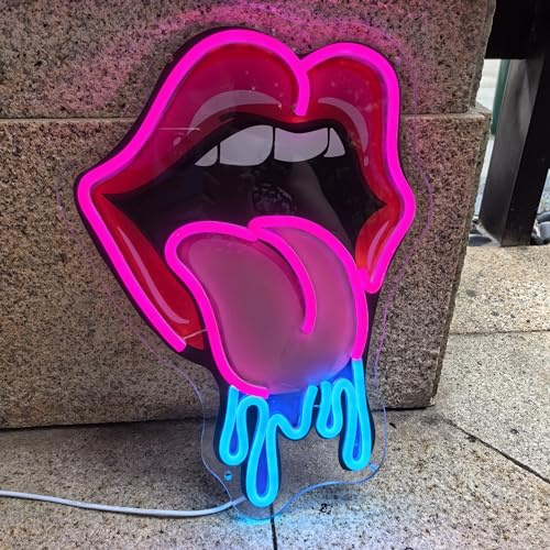 Lips Dripping Neon Sign For Wall Decor, LED Wall Art, Sexy Lady Lips For Bar Party Wedding Living Room Lounge Pink, Birthday Gift For Girl Friend (15.7x11in)