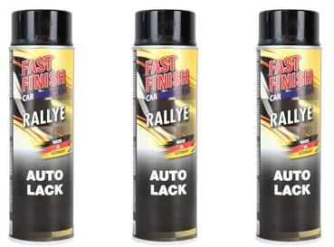 Sprühlack, Decklack, Autolack, Felgenlack, Haftgrund Spray 500ml, für Felgen und Karosserie, Kratz-, stoß- und schlagfest, Fast Finish:3X Lack Schwarz glänzend