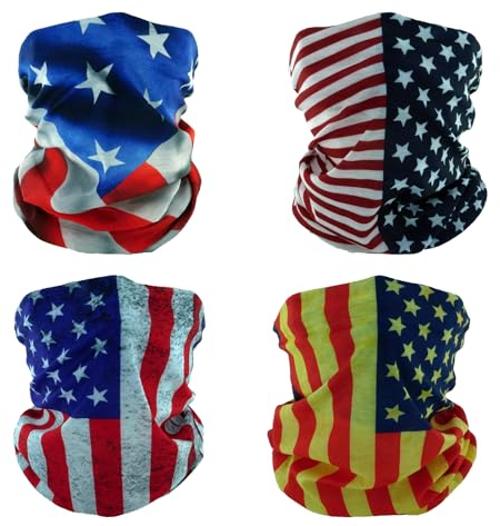 SMEHCF 4 Multipurpose Bandanas for Women Men Headband Balaclava Hair Head Scarf Face Half Airsoft Paintball Mask Neck Gaiters Breathable Reusable Washable US Flag