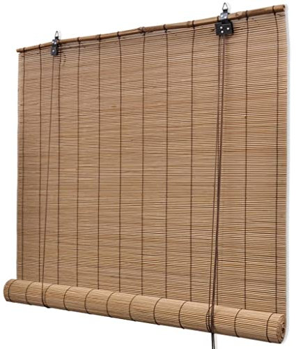 Bambus Rollo ohne Bohren, Raffrollo aus Bambus Sichtschutz Fenster Rollo Sonnenschutz Bambusrollo Jalousie für Türen & Fenster, Holzrollo Braun 100x160 cm
