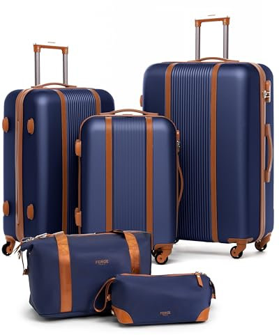 FERGÉ Kofferset Hartschale 5-teilig Milano 3 Größen Hartschalenkoffer Set + Reisetasche + Kulturbeutel - 3er Set Reise-Koffer 4 Rollen, leicht Reisen blau
