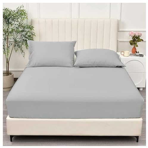 APEX FURNISHINGS Double Fitted Sheet Grey, (137 x 190 cm) 12 inch deep pocket 90GSM Soft Brushed Microfiber bedding, Wrinkle-Free, Easy Care 30cm Deep Fitted Bed Sheet.