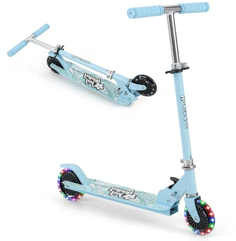 KOMFOTTEU Patinete para Niños, Patinete Infantil con 2 Ruedas LED y Freno, Monopatín Plegable con 3 Alturas Ajustables, Scooter de Aluminio con Carga 50 kg, para Niños