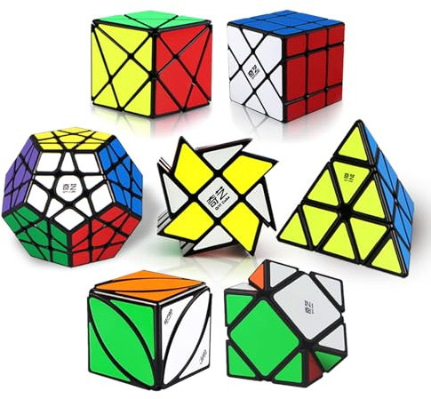 Speed Cube Set, Puzzle Cube Bundle with Axis, Fisher, Ivy, Windmill, Skew, Megaminx and Pyramid Cubes, Smooth Magic Cubes Collection for Kids Teens & Adults (7 Pack)