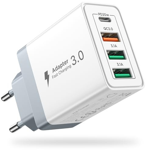 Chargeur USB, 40W Prise USB Multiple 4 Port Chargeur iPhone Rapide 3.1A PD Type C Adaptateur Secteur USBC pour iPhone 16 15 14 13 12 11 Pro Max X XS XR 8 7 6S Plus Mini, iPad,Samsung Galaxy