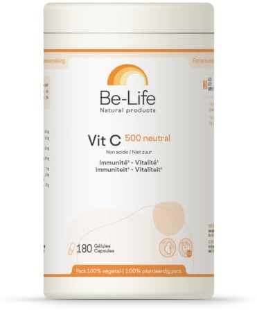 BE-LIFE | VIT C 500 Neutral | Complément alimentaire | Immunité & vitalité| Soutient la vitalité & maintient le système immunitaire, réduit la fatigue | Forte concentration de vitamine C | 180 Gélules