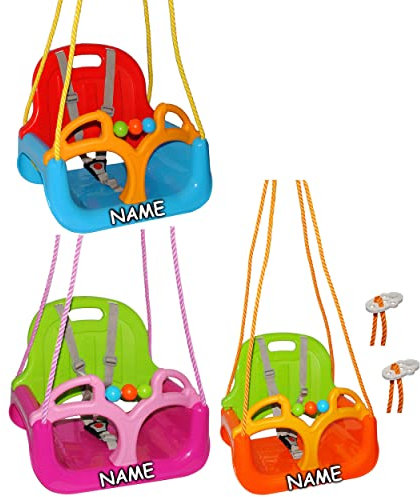 alles-meine.de GmbH Gitterschaukel/Babyschaukel - incl. Name - mitwachsend & umbaubar - mit Gurt - ROT/GELB/BLAU - Leichter Einstieg ! - belastbar 100 kg - Kinderschauk..