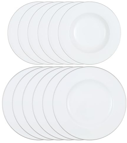 Villeroy & Boch Anmut Platinum No.1 Service de table 12 pièces, assiettes plates (28 cm) et assiettes creuses (25 cm) pour 6 personnes, vaisselle de table avec bord platine, porcelaine d'os de qualité