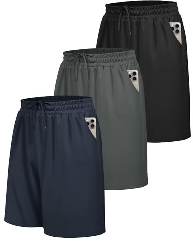 BOOJO 3er Pack Sporthose Herren Kurz mit Taschen Schnell Trocknend | Leichtes Atmungsaktives Material, Elastischer Bund, Sport Shorts für Laufen, Trainingshose für Fitness, Alltag Freizeit