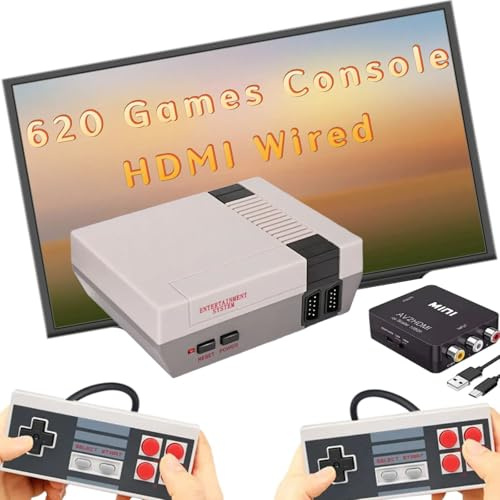 Consola de juegos retro con 620 videojuegos, sistema clásico de minijuegos con controlador con cable, salida HDMI y AV, Plug and Play, juguetes retro para regalar (gris claro)