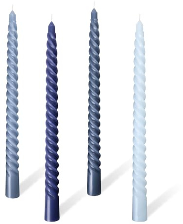 Party-Dinner-Kerzen, Farbverlauf, gedrehte Spiral-Kerzen, lange Brenndauer von 6 Stunden, geruchlos, rauchfrei, für Kerzenhalter, Tischessen, Geburtstag, Zuhause, Party-Dekoration, 4 Stück (blauer