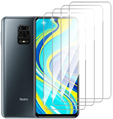 Dlxiks Protector de Pantalla para Xiaomi Redmi Note 9S, 9 Pro, 9 Pro MAX, Cristal templado Antiarañazos,Dureza 9H, fácil instalación, Sin Burbujas, Antiarañazos, HD Transparente, 4 Unidades