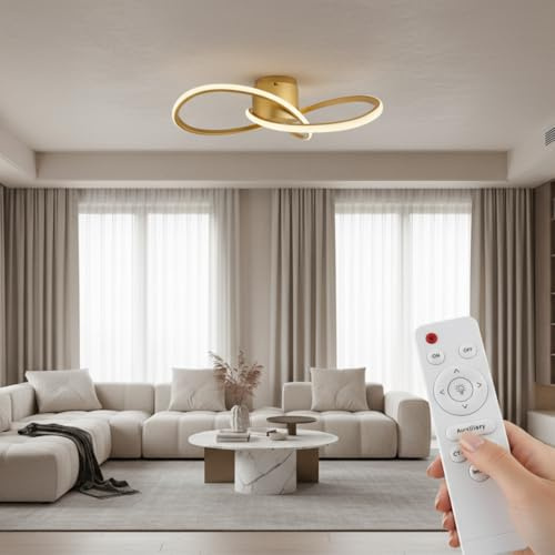 StandHeiz LED Deckenleuchte Gold 50 cm – Moderne Ring Deckenlampe mit Fernbedienung – Dimmbar, Einstellbare Lichtfarbe 3000–6000K – Design Plafon für Wohnzimmer