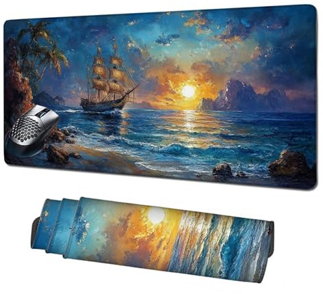 Alfombrilla Gaming,Alfombrilla Ratón Amanecer Mouse Pad,Bote Alfombrilla Escritorio Grande 1600x800mm,Protector Escritorio Alfombrilla Antideslizante,Mejora Precisión y Velocidad,Accesorios PC X1-1786