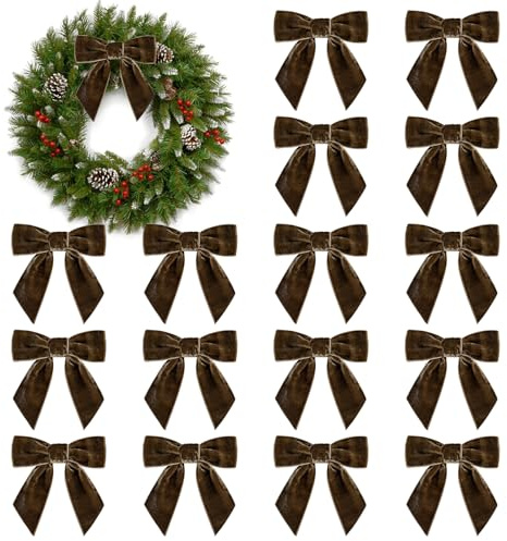 16 fiocchi natalizi in velluto, 10,9 cm, vintage, per albero di Natale, ghirlande, confezioni regalo, fai da te, artigianato, decorazioni per matrimoni (marrone)
