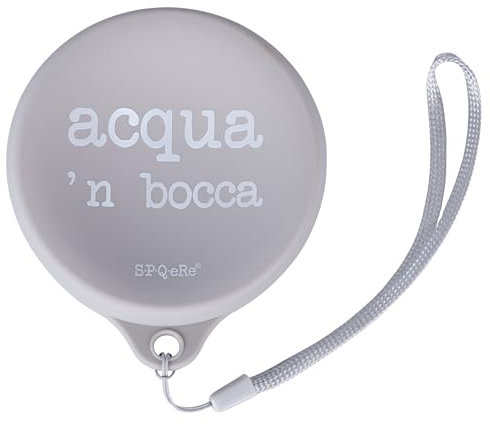 Villa d'Este Home Tivoli 1996 Bicchiere pieghevole con coperchio 200 ml, in silicone, grigio con scritta, S.P.Q.eRe