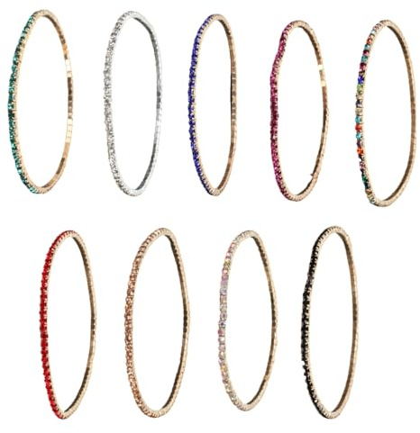 XITEA Lot de 9 bracelets élastiques en strass colorés pour les amateurs de mode