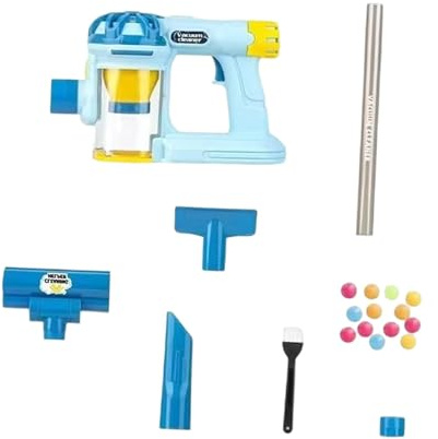 TTETTZ Aspirateur Jouet Appareil Ménager pour Enfants Jeu de Rôle Outil de Nettoyage d'apprentissage avec 3 Têtes Interchangeables Adapté Au Jeu Créatif, Bleu